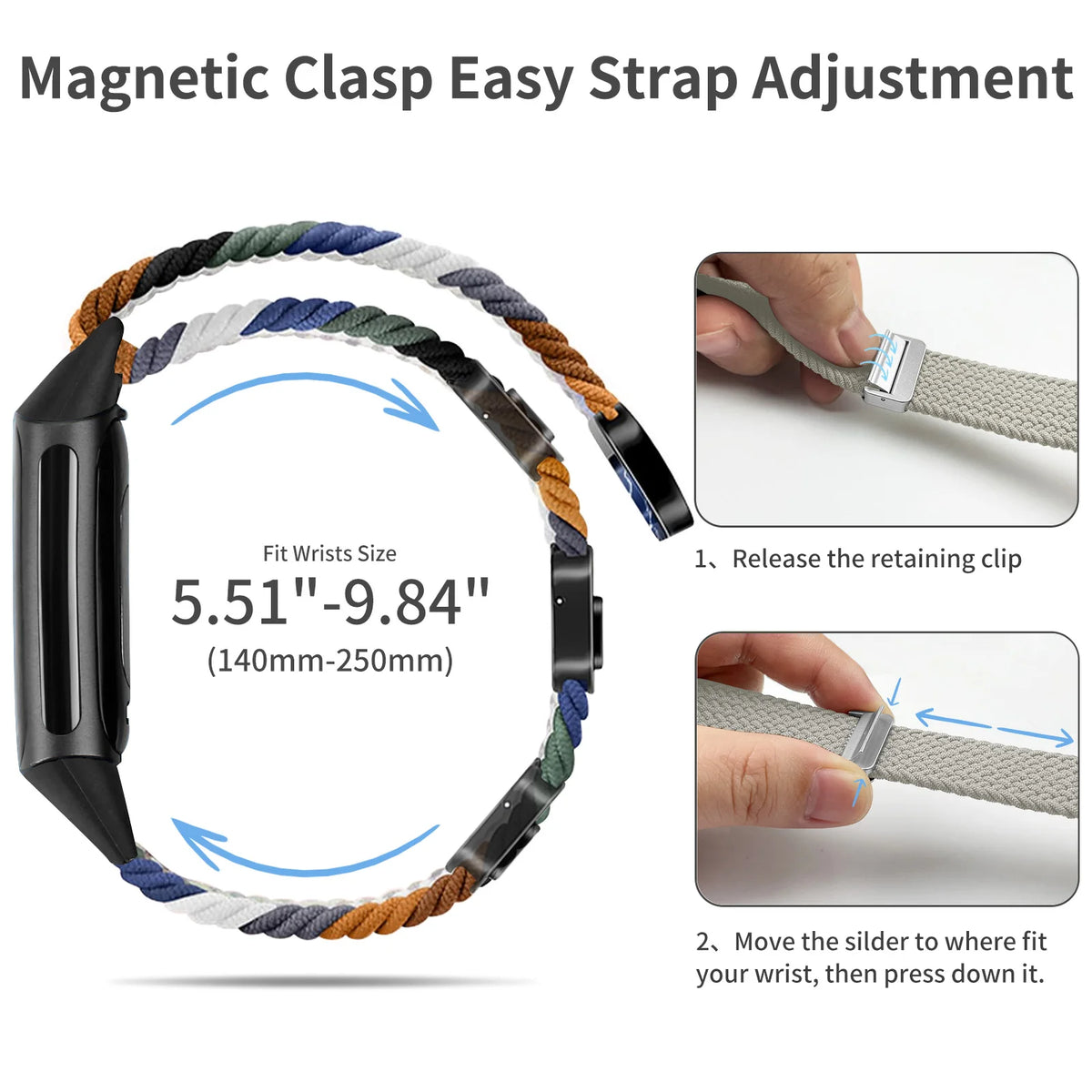 Fitbit Charge 5 and 6 Braided Nylon Band with Magnetic Clasp — band detail