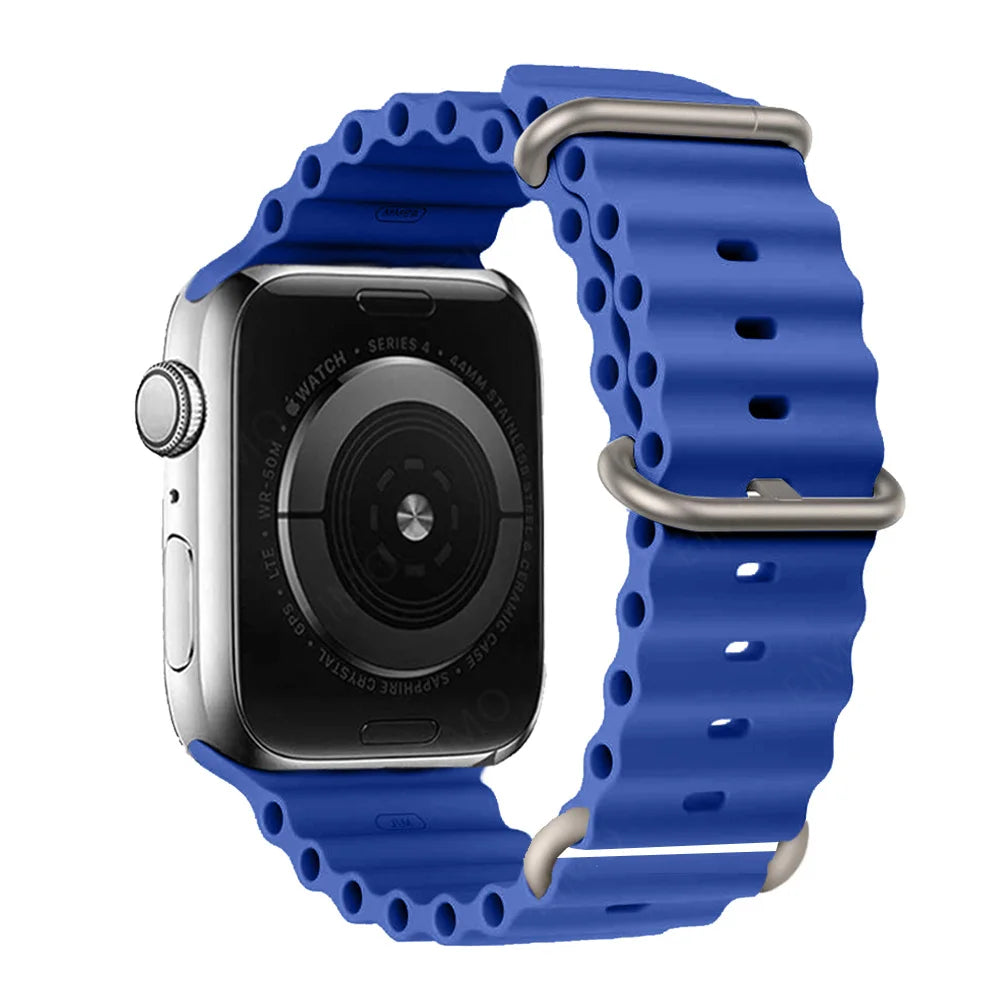 Ribbed Silicone Apple Watch Band with Adjustable Metal Loop in Royal Blue