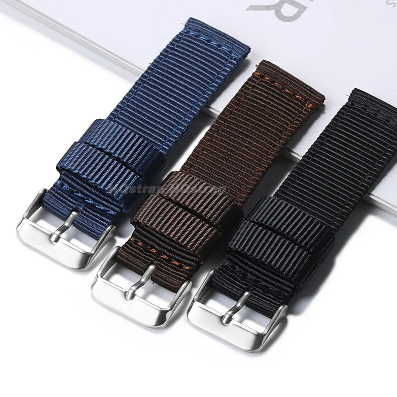 Garmin Woven Nylon Band in navy blue, brown and black