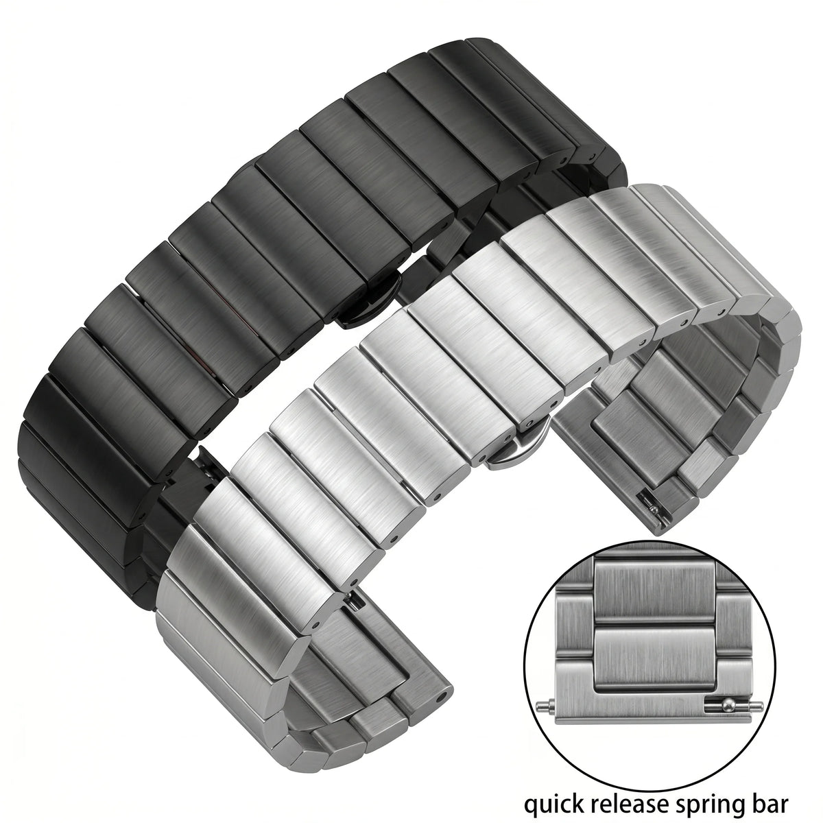 Garmin Brushed Stainless Steel Bracelet in black and silver with quick-release pins