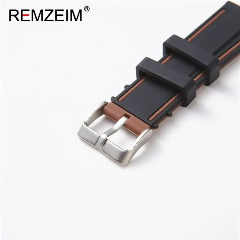 Black and brown silicone strap buckle close-up