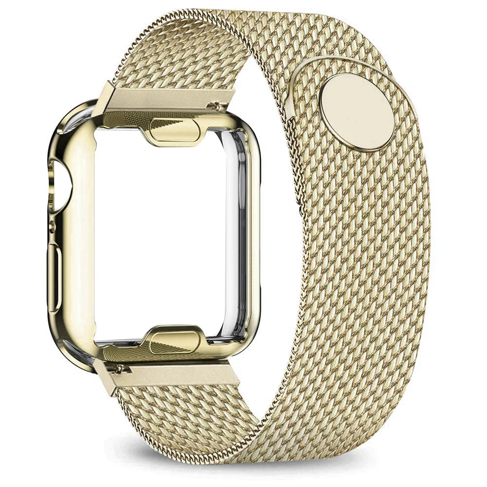 Magnetic Milanese Mesh Apple Watch Band with Matching Case in Gold