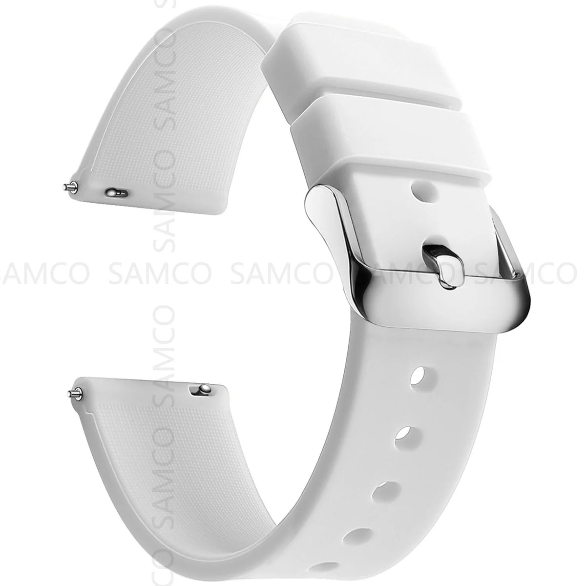 Garmin Curved-End Silicone Band in White with Silver Buckle