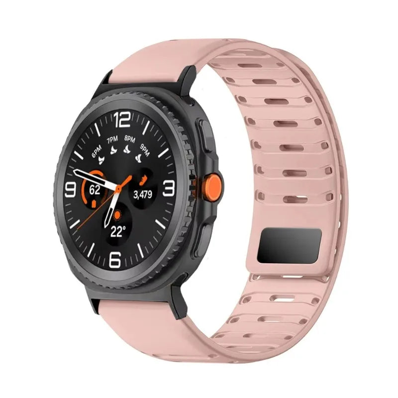 Samsung Galaxy Silicone Watch Band - Magnetic Watch8/Watch8 Classic/Watch9/Ultra/Ultra2 on a sporty watch.