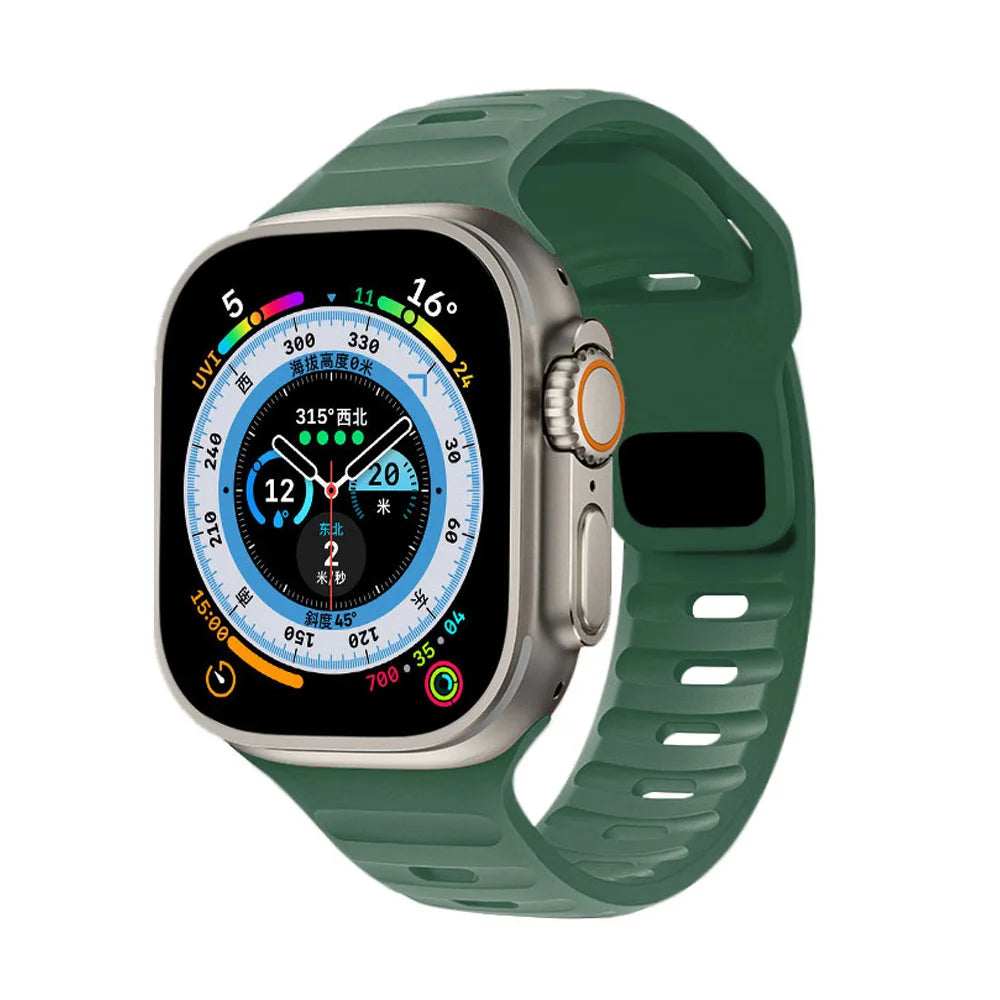 Slotted Silicone Apple Watch Band with Metal Buckle in Forest Green
