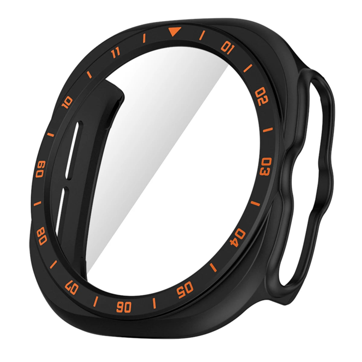 Samsung Galaxy PC Hollow Watch Band - Ultra/Ultra2 Glass Case with black and orange design for protection.