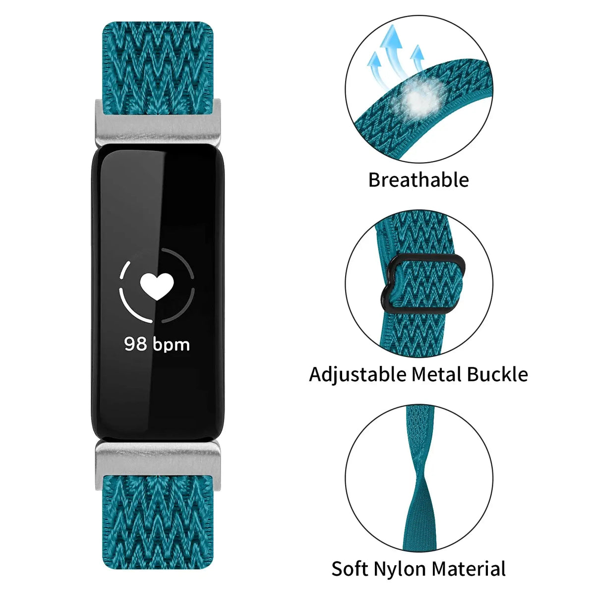 Fitbit Inspire Textured Stretch Nylon Loop Band - Woven texture and sliding adjuster