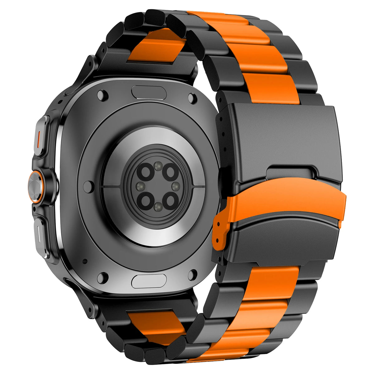 Samsung Galaxy Stainless Steel Link Watch Band - Ultra/Ultra2 in black and orange color, showcasing unique design for 47mm models.