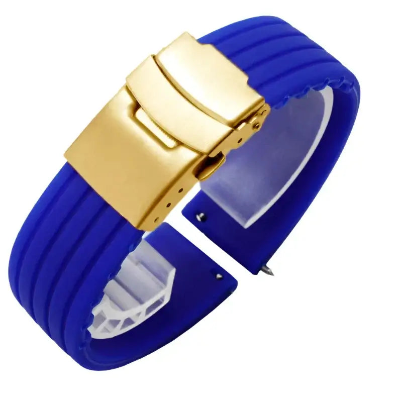 Suunto Ribbed Silicone Folding-Clasp Band - Royal Blue / Gold Clasp