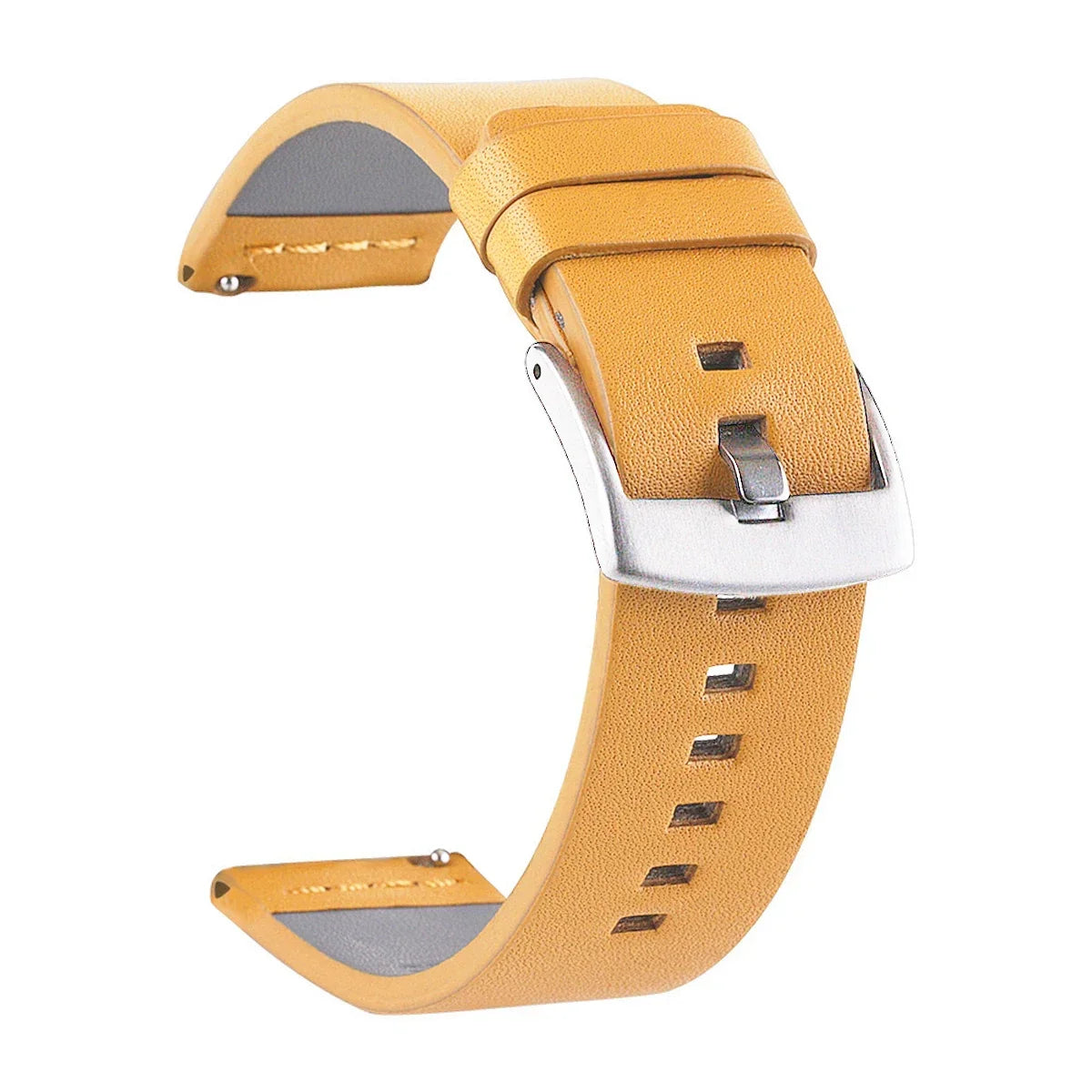 OnePlus Smartwatch Bands Leather Strap for Men Women Quick Release in yellow leather with a silver buckle.