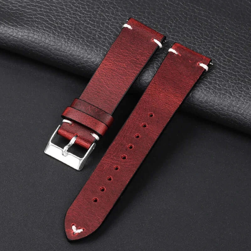 Amazfit Oil-Waxed Leather Band with Accent Stitching — Wine Red