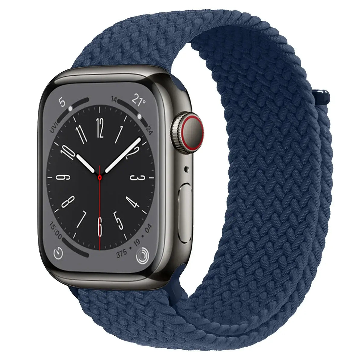 Navy Blue braided nylon Apple Watch band with hook-and-loop closure