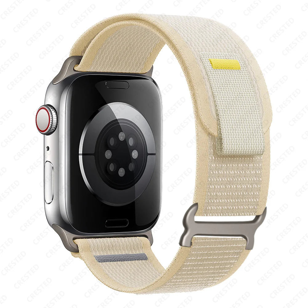 Two-Tone Nylon Apple Watch Trail Loop with Pull Tab in Ivory - Beige Tab