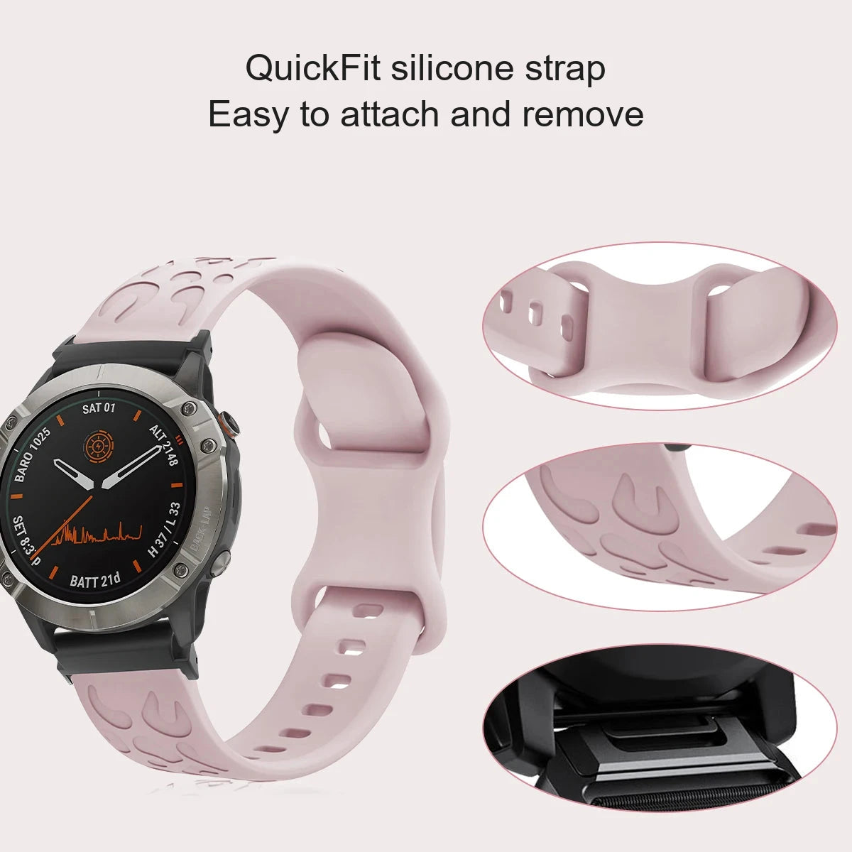 Garmin QuickFit 22/26mm Embossed Silicone Band with Tuck Closure — product detail