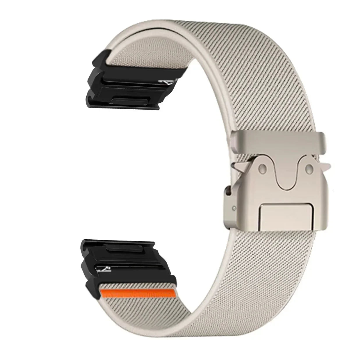 Garmin QuickFit Nylon Band - Clasp and Slider Styles in Ivory / Black - Clasp