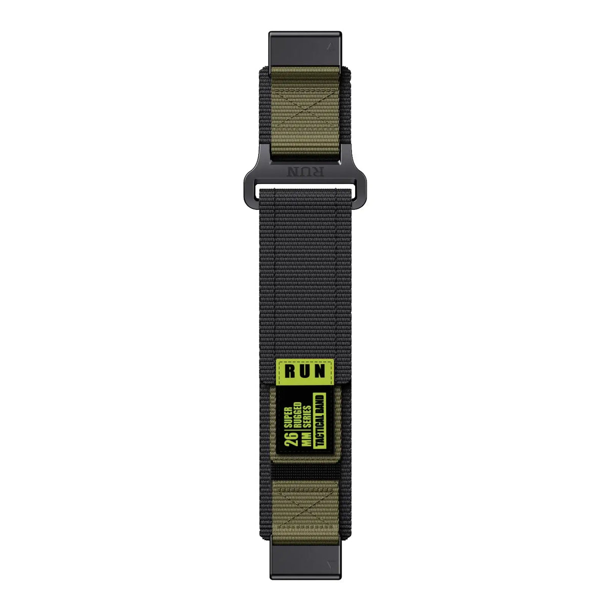 Garmin QuickFit Nylon Sports Loop Band black and olive strap laid flat