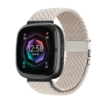 Ivory Fitbit Versa 4, Versa 3, Sense 2 and Sense Braided Band, Parachute Clip