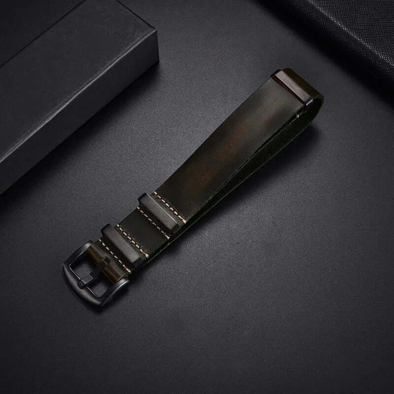 Samsung Galaxy Watch Leather Pass-Through Band in Dark Green / Black Buckle