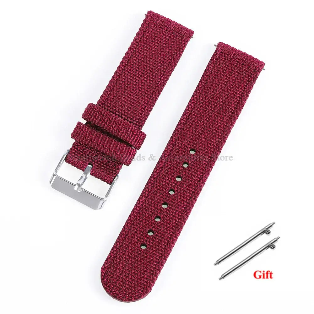Woven Nylon Band with Buckle Options in Wine Red / Silver Buckle for compatible Huawei watches
