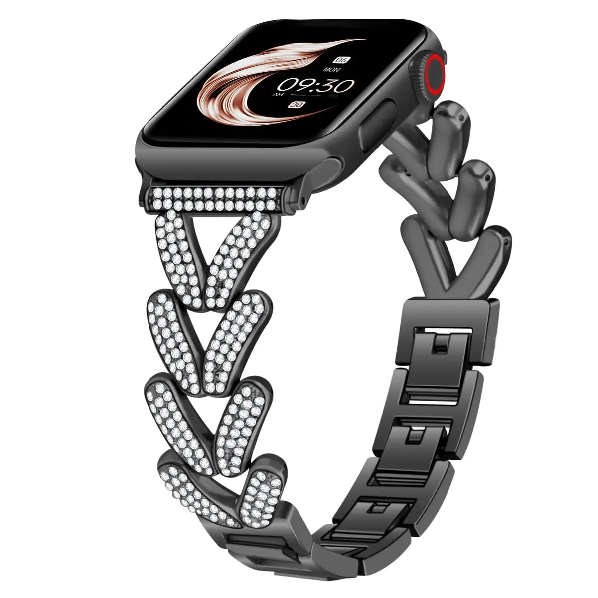 Rhinestone Leaf-Link Apple Watch Bracelet Band in Black