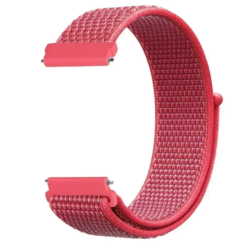 OnePlus Smartwatch Nylon Loop Band - Adjustable Velcro Sport Watch Strap in pink color, crafted from soft elastic parachute fabric.