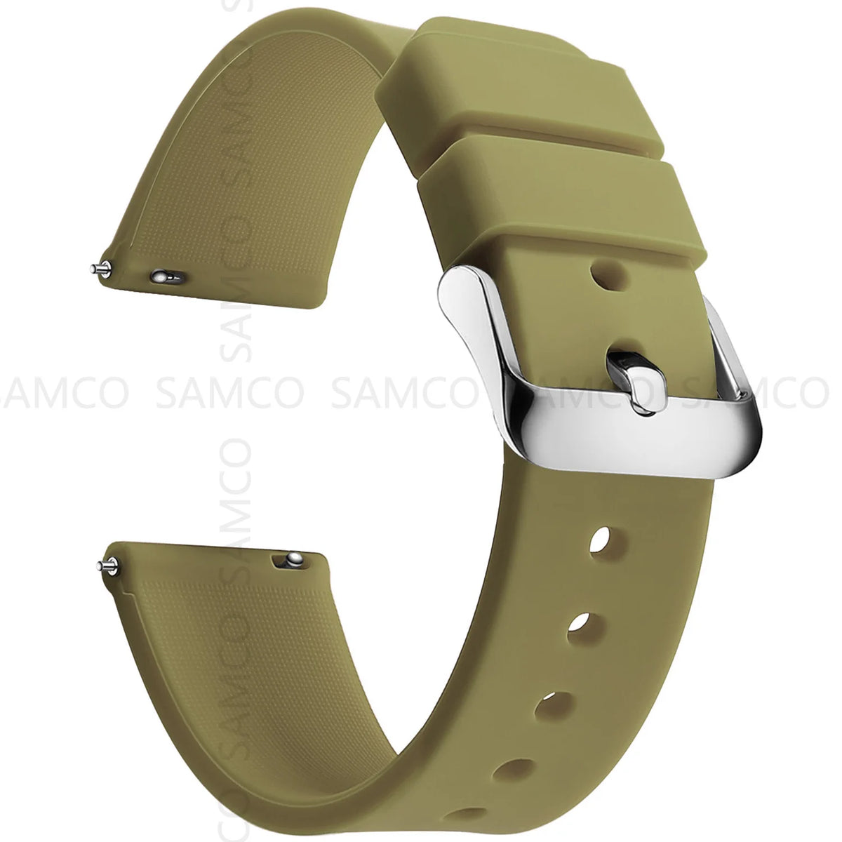 Garmin Curved-End Silicone Band in Khaki with Silver Buckle