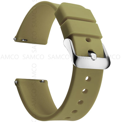 Garmin Curved-End Silicone Band in Khaki with Silver Buckle