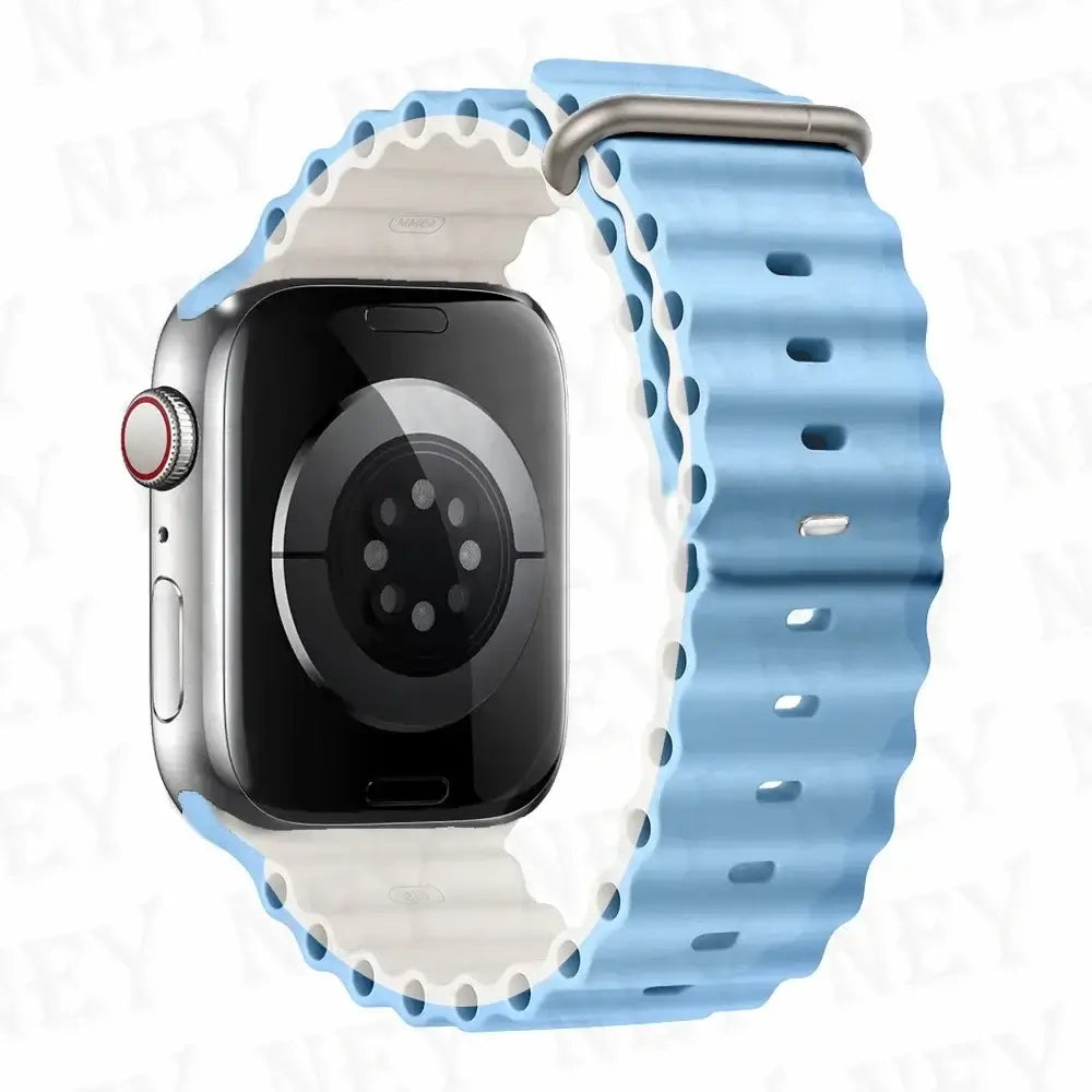 Sky Blue / White tubular silicone Apple Watch band