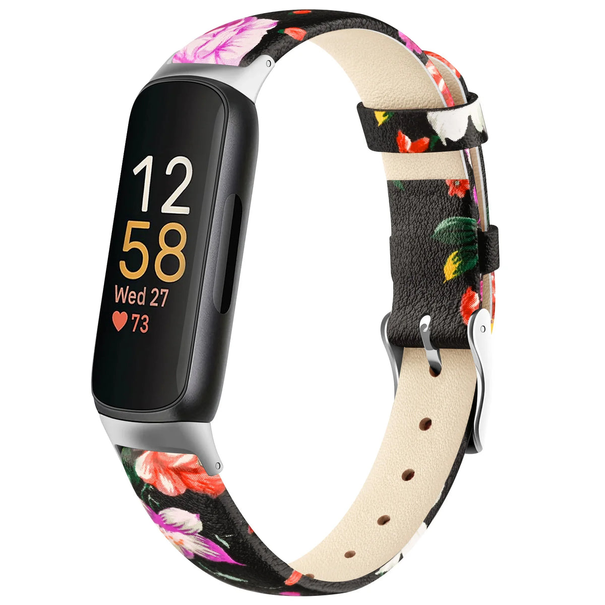 Black / Red Floral Fitbit Inspire 3, Inspire 2 and Ace 3 Leather Band, Floral and Solid