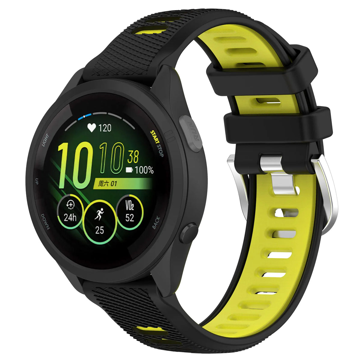 Black and yellow silicone band on watch for COROS – BandsCo Straps