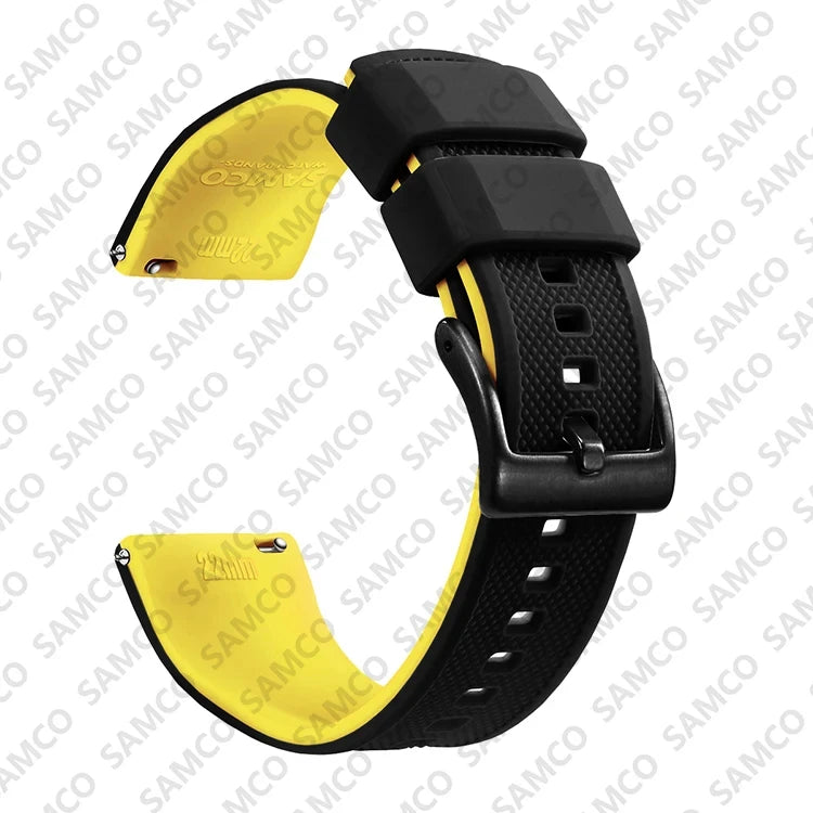 Motorola Moto Textured Silicone Band with Buckle Choices — Black / Yellow / Black Buckle