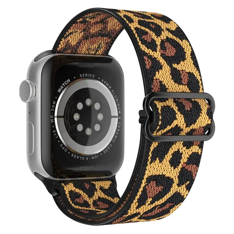 Brown Leopard adjustable stretch nylon Apple Watch band