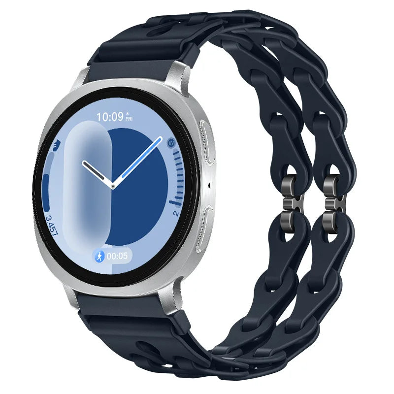 Samsung Galaxy Silicone Chain Watch Band – Watch8/Watch8 Classic/Watch9/Ultra/Ultra2 Multi in midnight color, showcasing a chain bracelet design.
