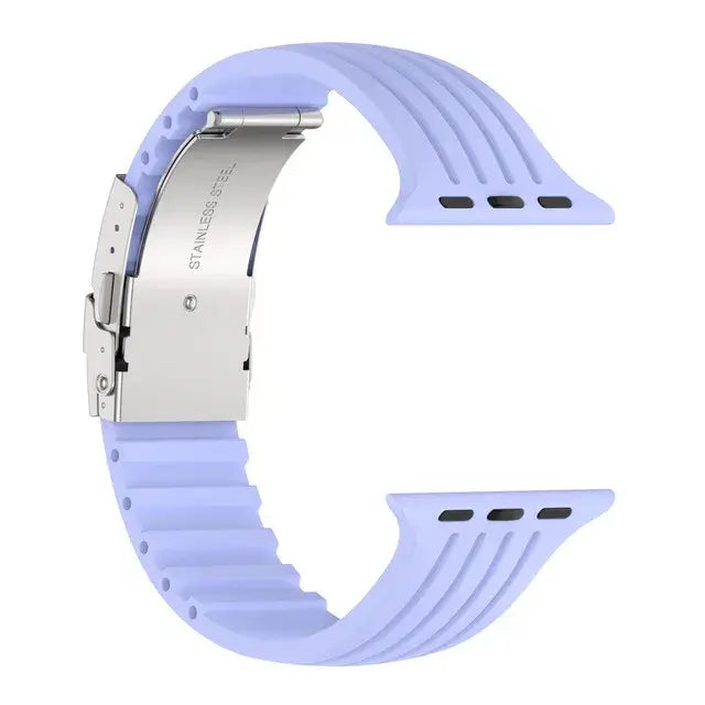 Lavender grooved silicone Apple Watch band with folding clasp