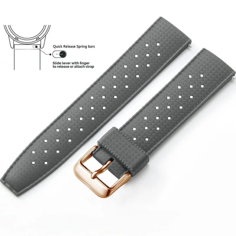 Tropic Silicone Band for Motorola Moto — Gray / Rose Gold Buckle (Option 2)