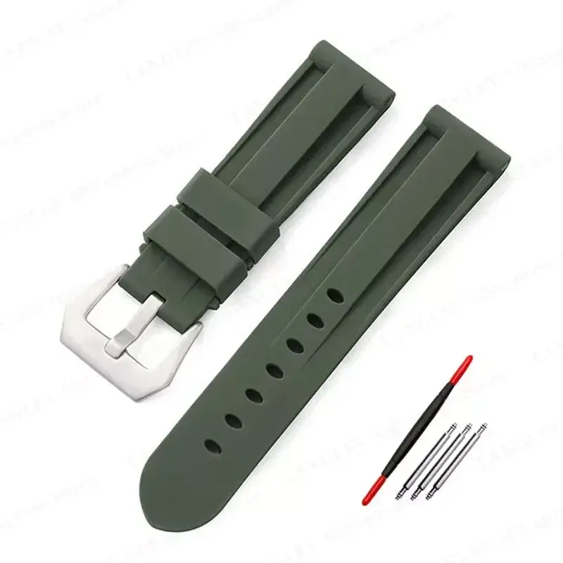 Suunto Recessed-Panel Silicone Band - Army Green / Silver Buckle