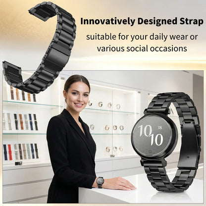 Garmin Lily 2 Stainless Steel Link Bracelet in black worn on a wrist