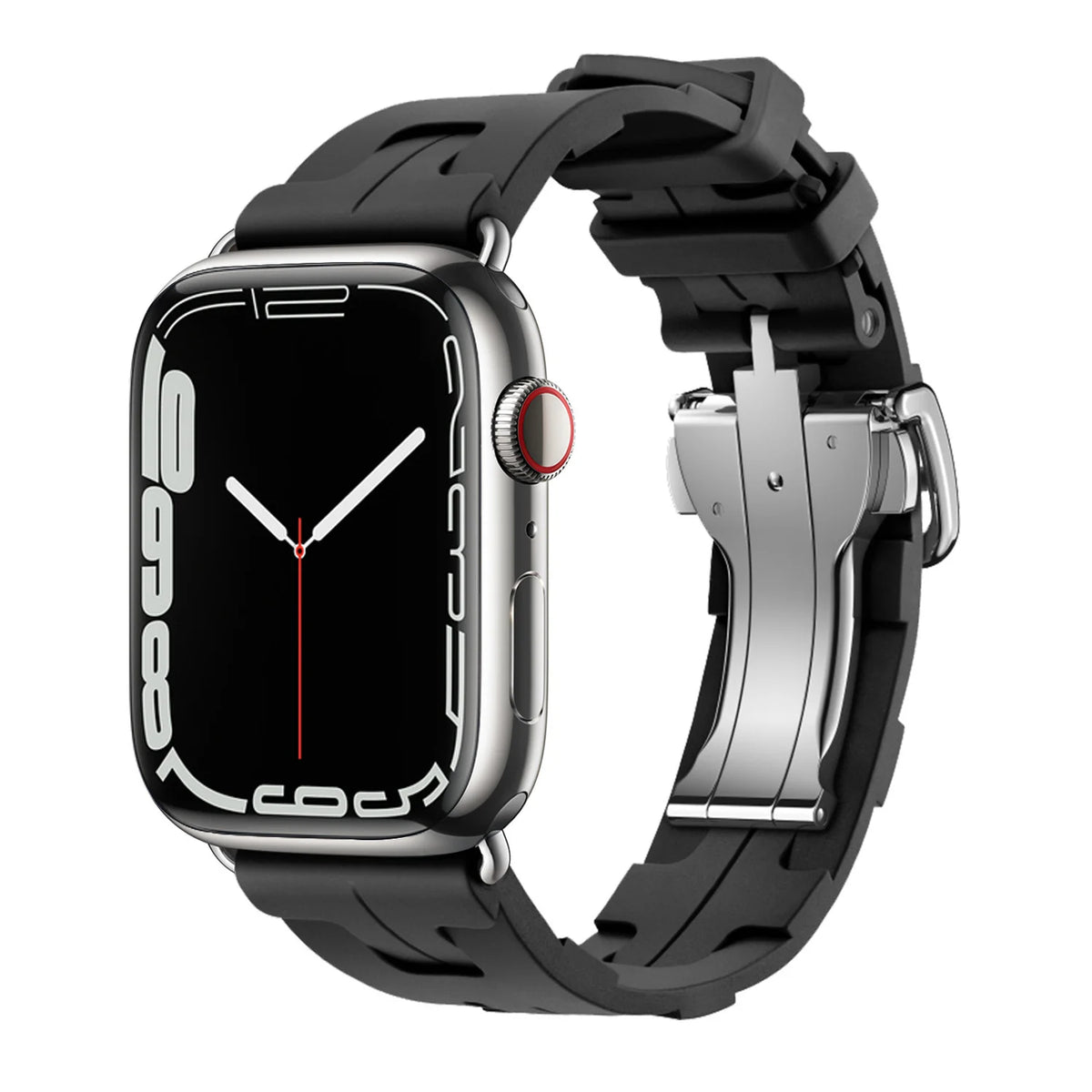 Sculpted Silicone Apple Watch Band with Folding Clasp in Black