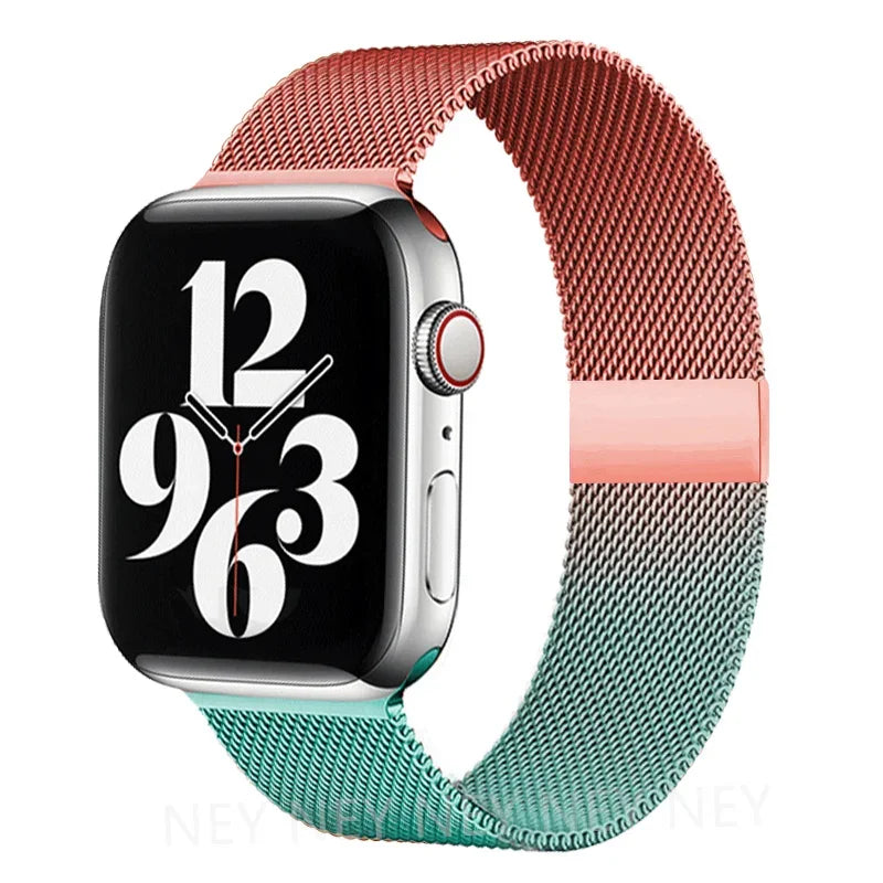 Colorful Milanese Mesh Apple Watch Band in Coral / Teal