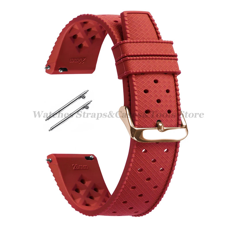 Garmin 18/20/22mm Quick Release Tropic-Style Silicone Band in Red with Rose Gold Buckle