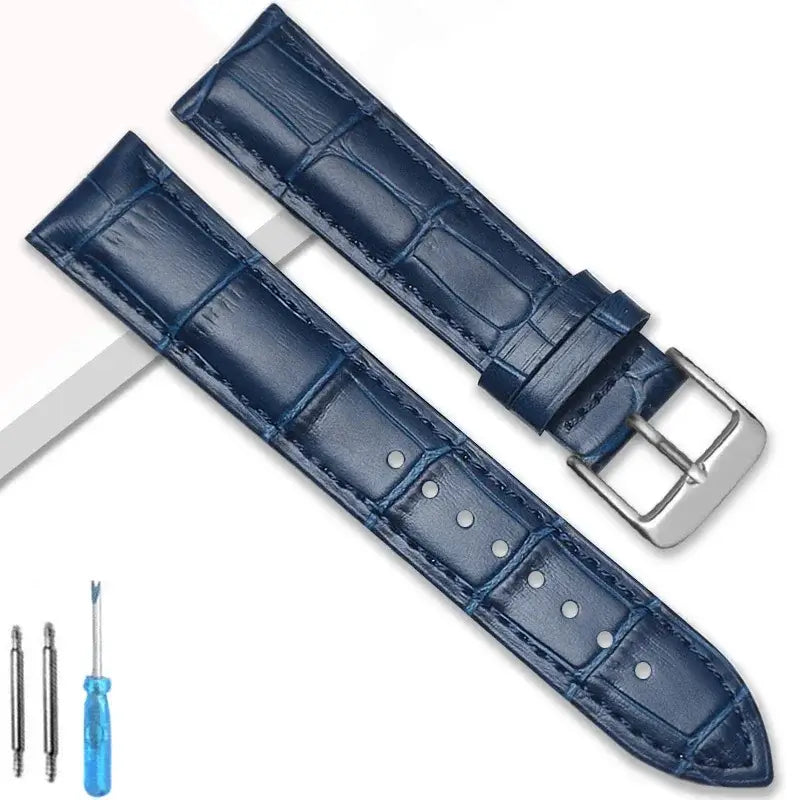 TicWatch Crocodile-Embossed Leather Buckle Band - Navy Blue / Silver Buckle