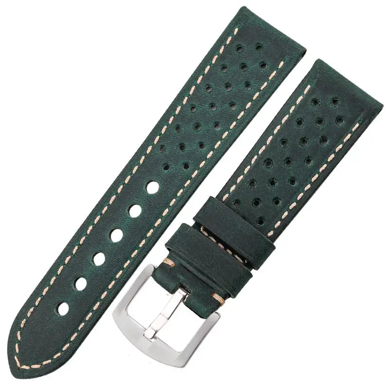TicWatch Perforated Leather Rally Band - Dark Green / Silver Buckle