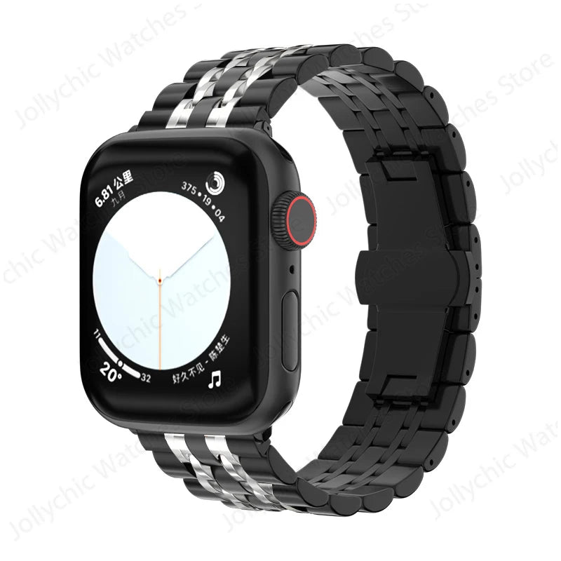 Multi-Row Stainless Steel Apple Watch Bracelet Band in Black / Silver - Band Only