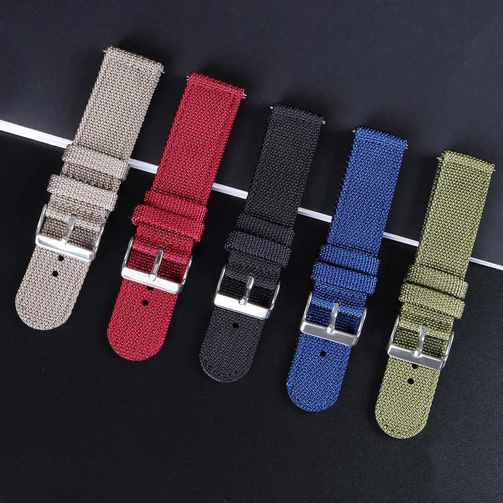 Five textured nylon strap colors