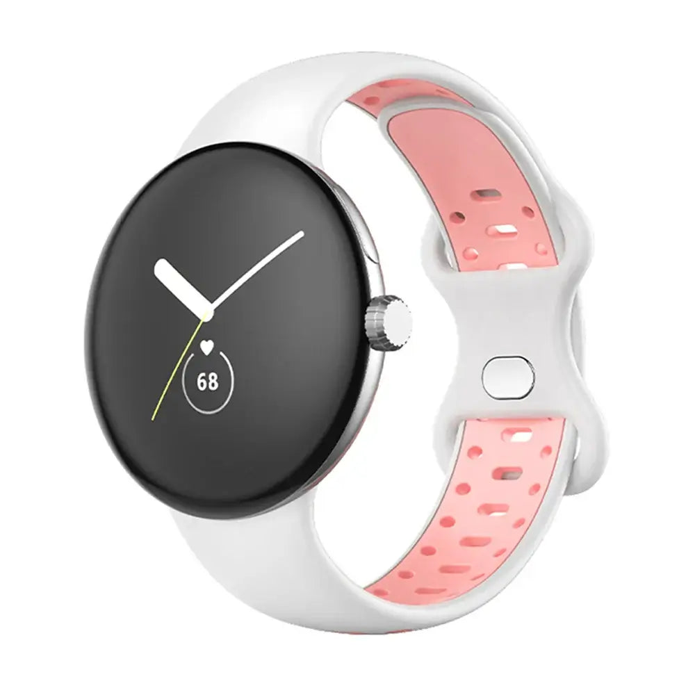 Two-Tone Perforated Silicone Google Pixel Watch Band in White / Pink