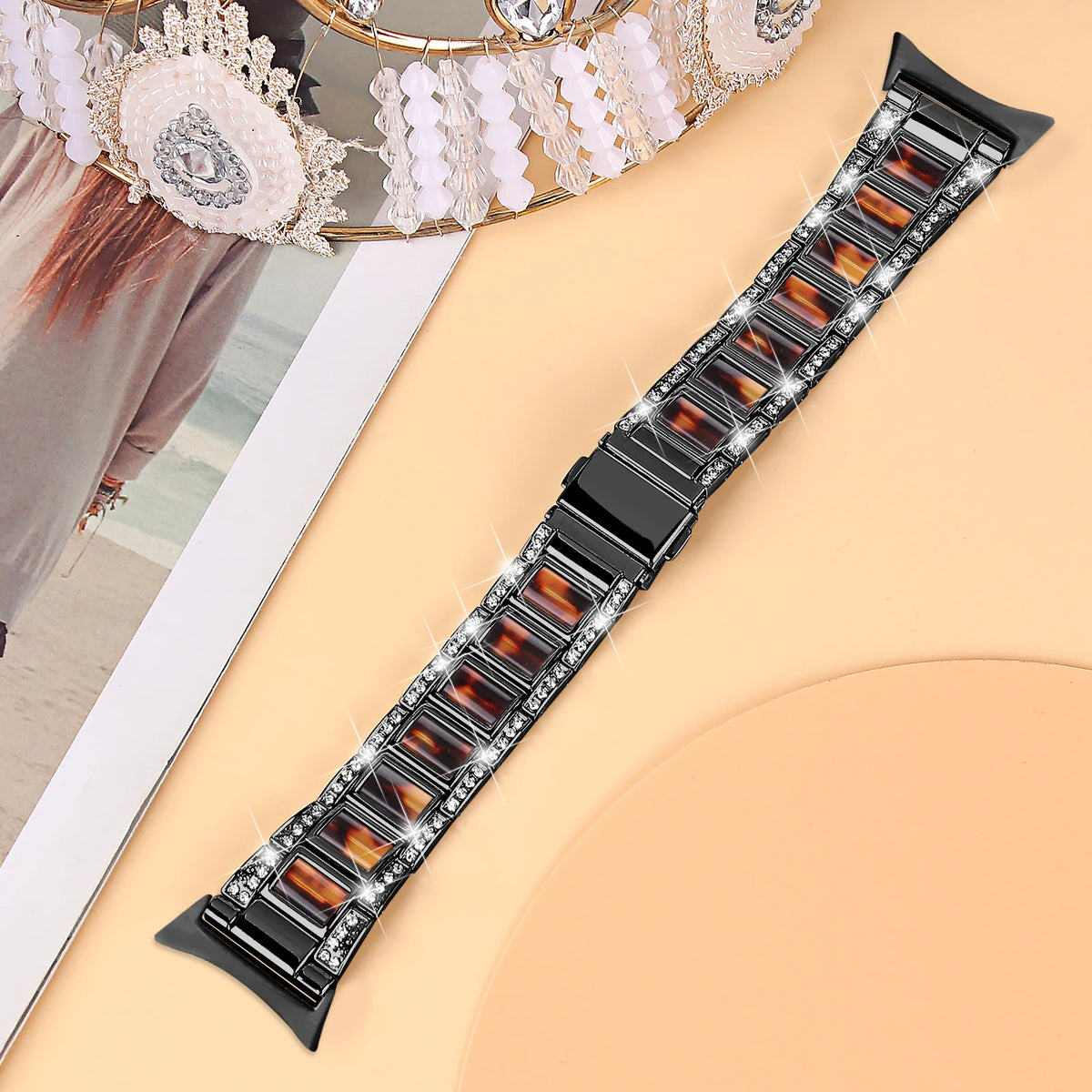 Black / Brown Google Pixel Watch 5, 4 and 3 41mm Resin Inlay Link Bracelet Band