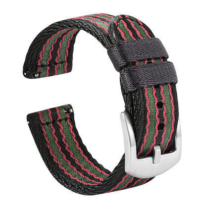 Garmin Seatbelt Nylon Band in Black, Green and Red Stripes with Silver Buckle