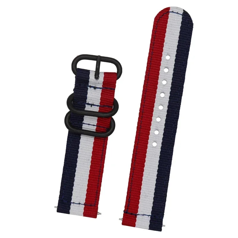 OnePlus Watch Bands Nylon Fabric Sport Strap Replacement Wristband in red, white, and blue color combination.