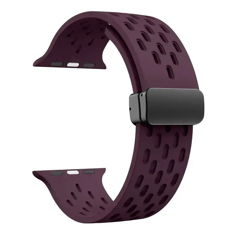 Plum perforated silicone Apple Watch band with magnetic clasp