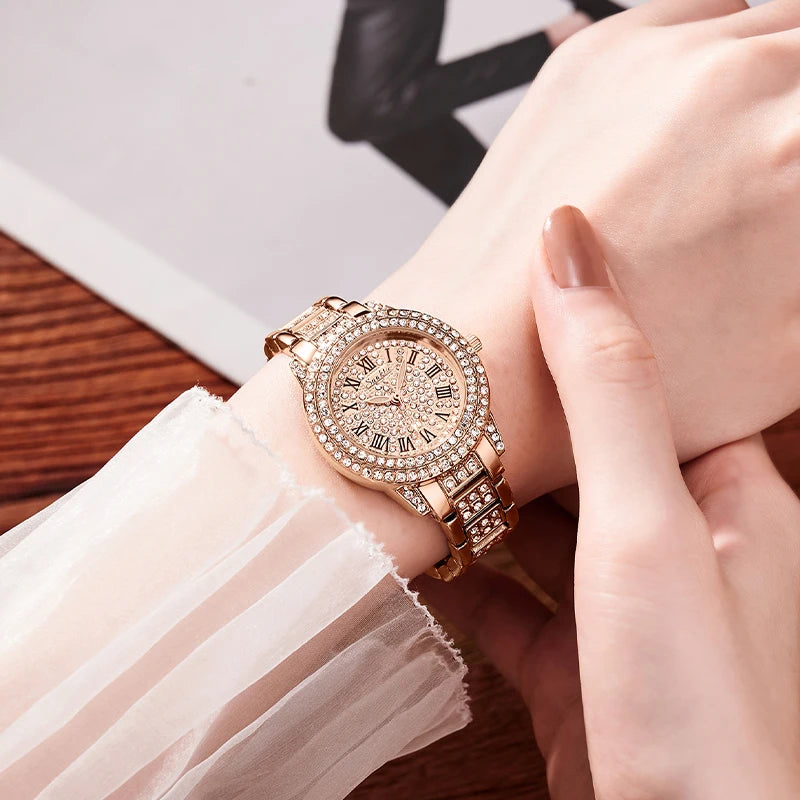 Women's Rose Gold-Tone Crystal Bracelet Watch — Crystal watch worn on wrist — BandsCo Straps
